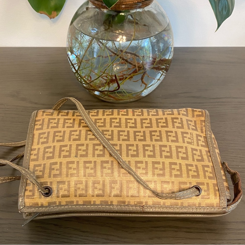FENDI Zucchino Coated Canvas Leather FF Monogram Crossbody Purse Bag - Vintage - Picture 6 of 12